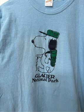 Vintage Glacier National Park Snoopy T-Shirt - Light Blue, women’s XL